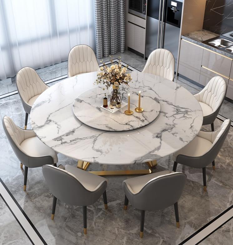 Round Solid White And Black Marble Top Dining Table